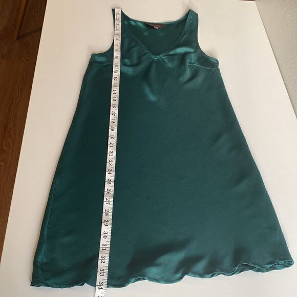 Anthropologie Ranna Gill Dark Emerald Green Satin Mini Dress Size XXS - Picture 9 of 9